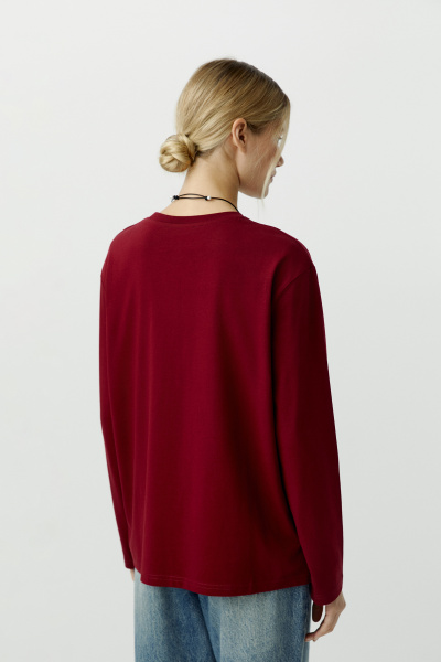 Лонгслив базовый из хлопка (бордовый) (L) 