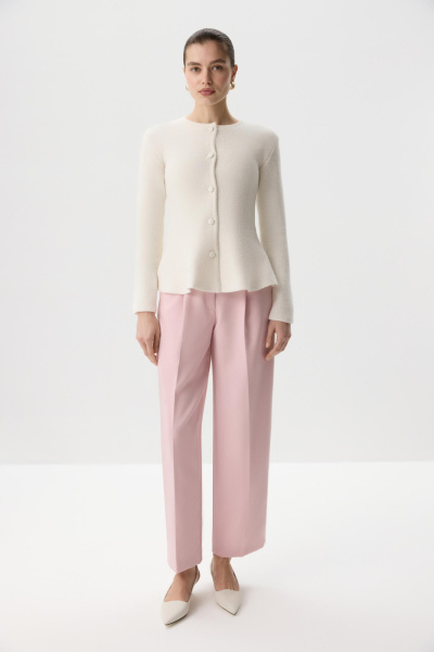 Кардиган вязаный с баской (Молочный) (M) 