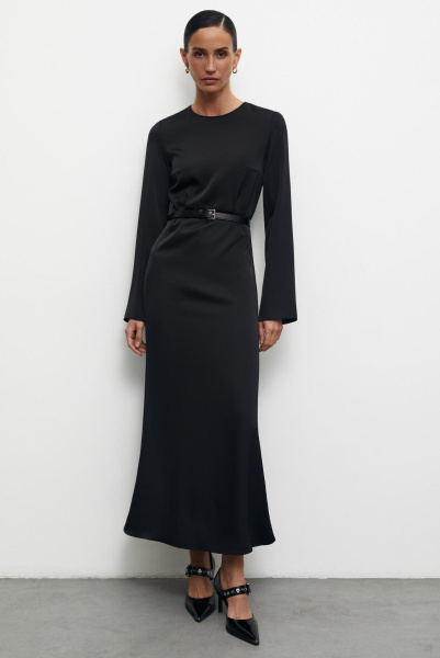 Платье из атласа (XS, черный)