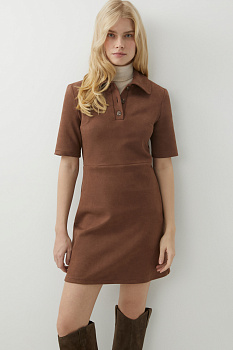 Платье из замши с воротником поло (коричневый)