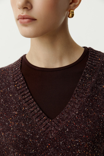 Жилет вязаный из твидовой пряжи с шерстью (шоколадный) (XS/S) 