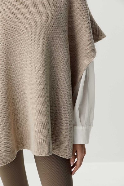 Пончо с воротником-стойкой (бежевый) (one size) 