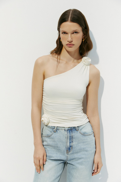 Топ трикотажный с розами (M, молочный)