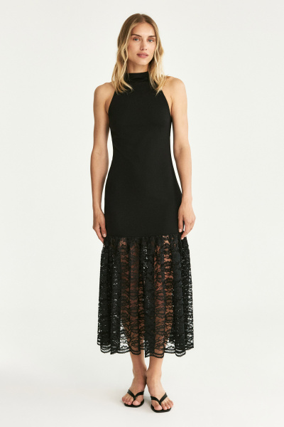 Платье с кружевной юбкой (черный) (S) 