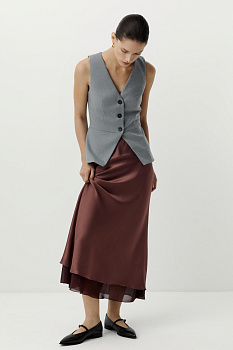 Юбка двухслойная из сатина и шифона (коричневый)