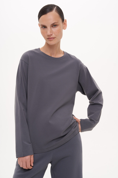 Лонгслив базовый из хлопка (XS/S, темно-серый)