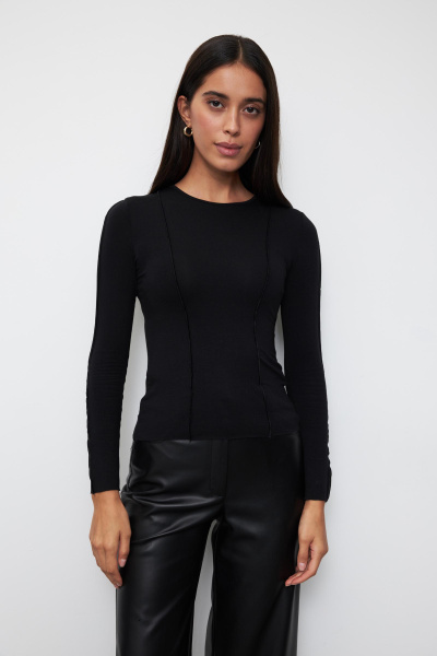 Лонгслив с декоративными швами (XS, черный)