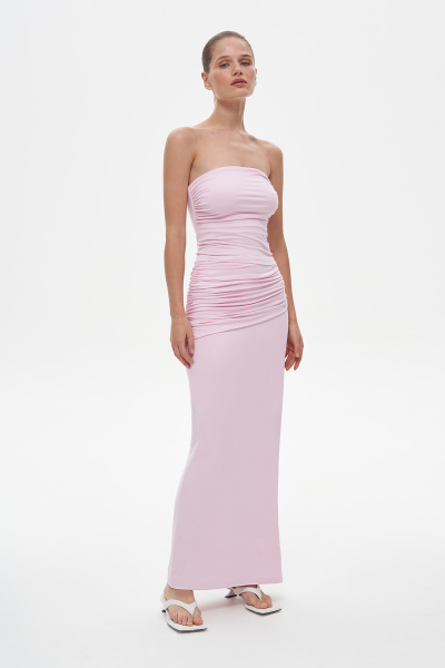 Юбка макси с декоративной накладной деталью со сборками (светло-розовый) (L) 