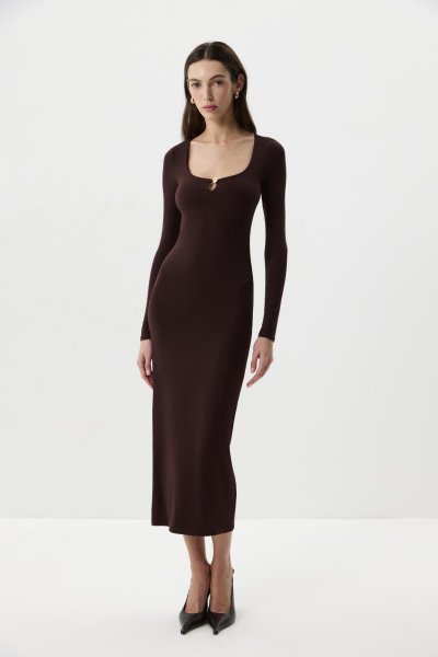 Платье миди с декоративным элементом (Шоколадный) (M) 