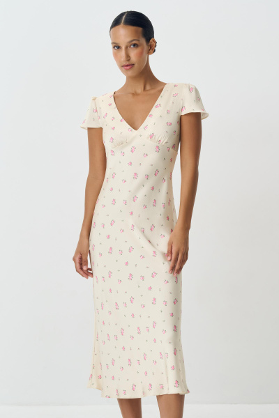 Платье из сатина с принтом (сливочный) (M)