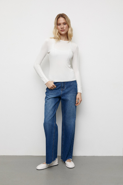 Лонгслив с декоративными швами (XS, молочный) 2207