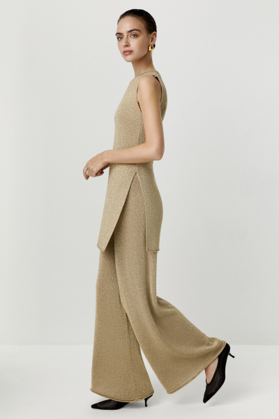 Брюки палаццо вязаные с металлизированной нитью (золотой) (M/L) 