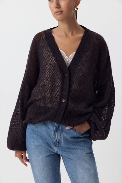 Кардиган ажурной вязки (шоколадный) (one size) 