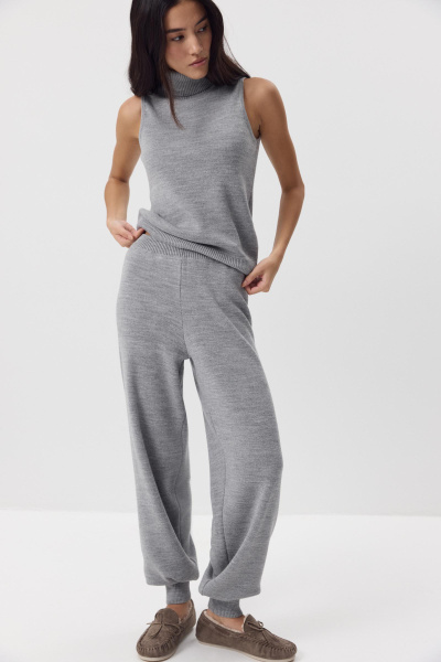 Брюки - джоггеры вязаные с шерстью (серый) (M) 