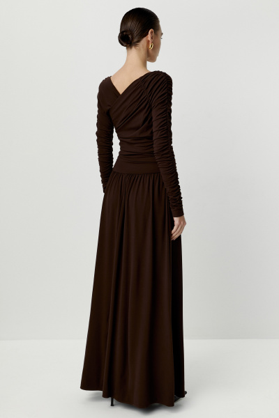 Платье макси с драпировками (коричневый) (M) 
