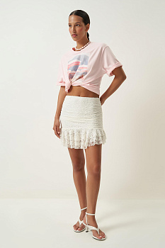 Юбка мини из кружева (молочный)