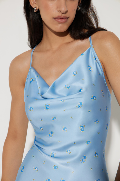 Платье-комбинация из сатина с принтом (XS, голубой)