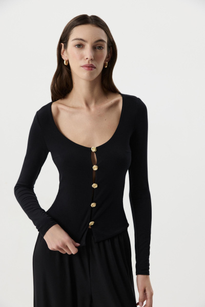 Лонгслив с декоративными пуговицами (Черный) (M) 