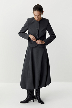 Юбка-баллон миди из костюмной ткани (серый)