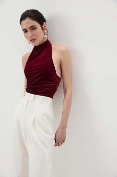 Топ халтер со стойкой из бархата (Винный)