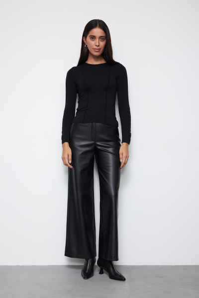 Лонгслив с декоративными швами (XS, черный)