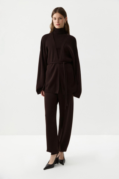 Кардиган из шерсти с поясом (Шоколадный) (M/L) 