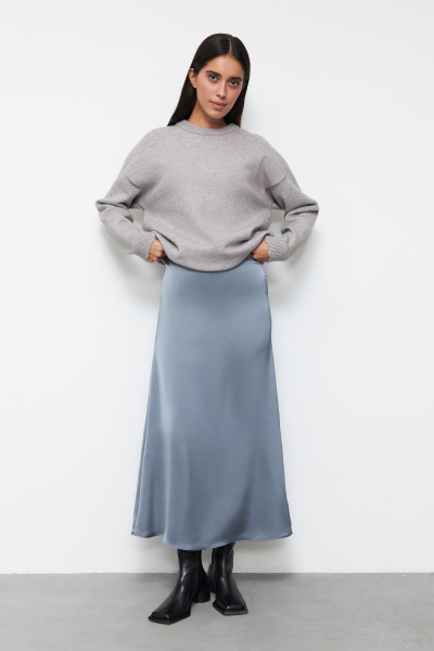 Юбка макси из сатина (S, серый)