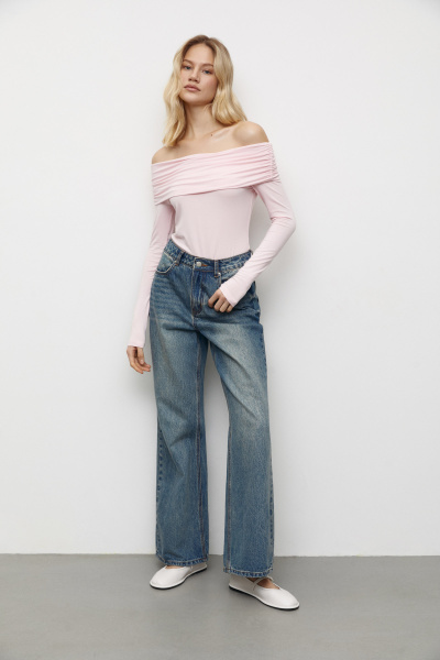 Лонгслив трикотажный с драпировкой на плечах (барби) (XS) 