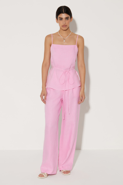 Топ на бретелях изо льна с тонким поясом (L, барби) 2169