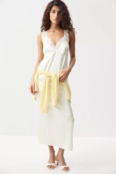 Юбка миди с декоративным кружевом (Молочный) (XS) 