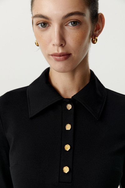 Платье макси с клиньями и воротником поло (черный) (XS)