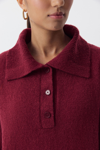 Поло ажурной вязки с длинным рукавом (винный) (XS/S)