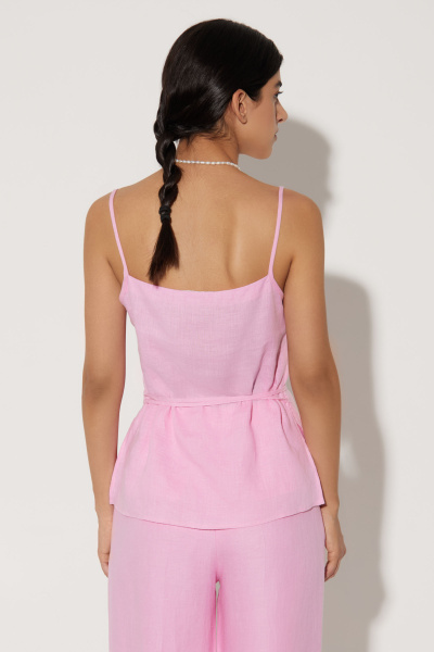 Топ на бретелях изо льна с тонким поясом (L, барби) 2169