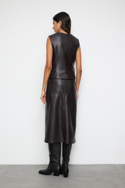 Юбка миди из экокожи (M, темно-коричневый) 2796