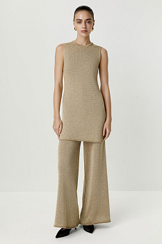 Брюки палаццо вязаные с металлизированной нитью (золотой)