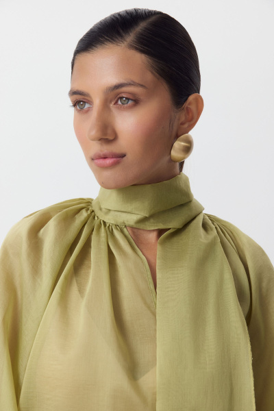 Блуза с бантом из тенсела (оливковый) (M/L) 