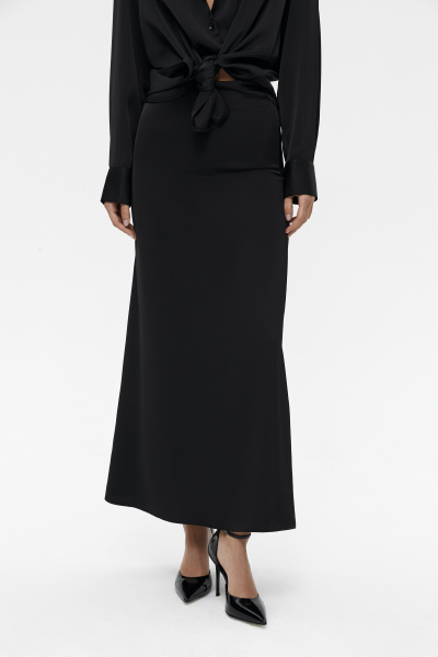 Юбка макси из сатина (S, черный) 