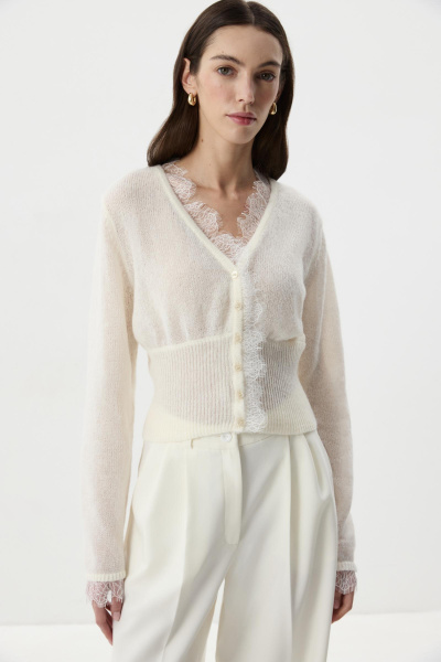 Кардиган с кружевом (Молочный) (XS) 