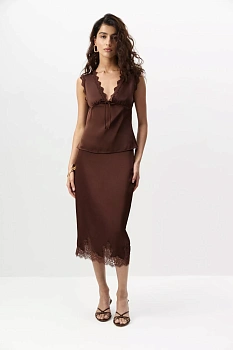 Юбка миди с кружевом по низу (Шоколадный)