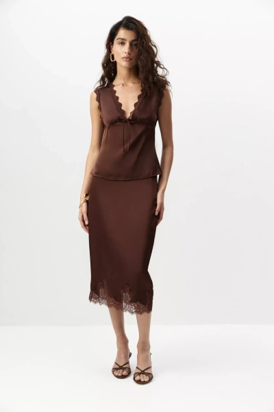 Юбка миди с кружевом по низу (Шоколадный) (M) 