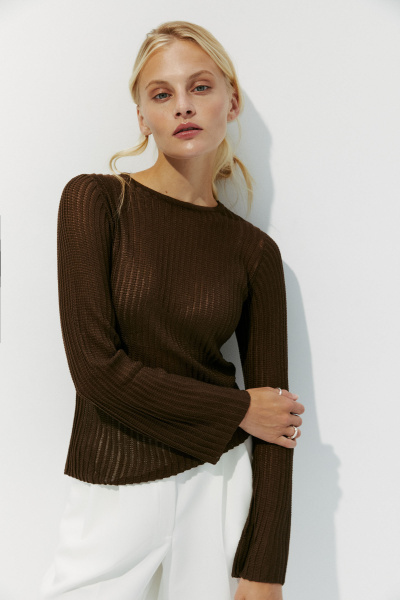 Джемпер фактурной вязки из вискозы (XS, шоколадный) 2774