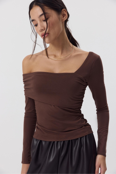 Лонгслив со спущенным плечом  (Шоколадный) (M) 