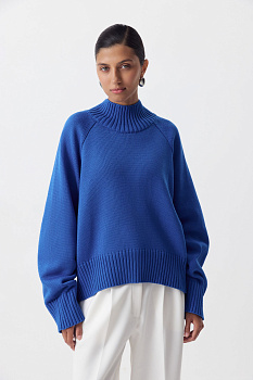 Свитер с широкой стойкой из хлопка (синий)