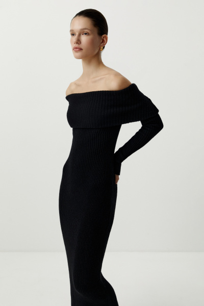 Платье вязаное с открытыми плечами (черный) (L) 