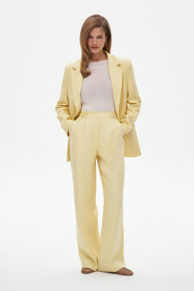 Брюки из льняной ткани (M, светло-желтый) 3394