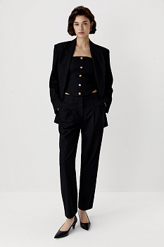 Брюки с заниженной талией и защипами (черный)