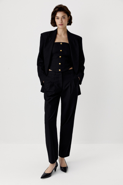 Брюки с заниженной талией и защипами (черный) (XS)