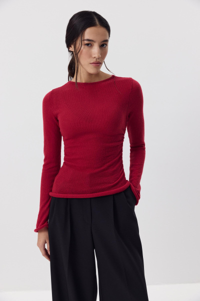 Лонгслив вязанный со сборкой (Винный) (M) 