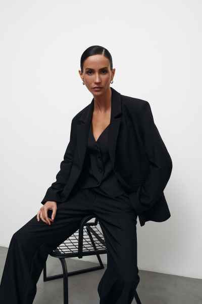 Пиджак оверсайз с боковыми разрезами (M/L, черный) 2159
