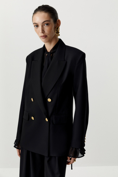 Пиджак двубортный с декоративными пуговицами (черный) (XS) 